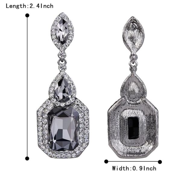 Gun Metal with Charcoal Gray Austrian Crystal Infinity Chandelier Post Earrings - Picture 5 of 5